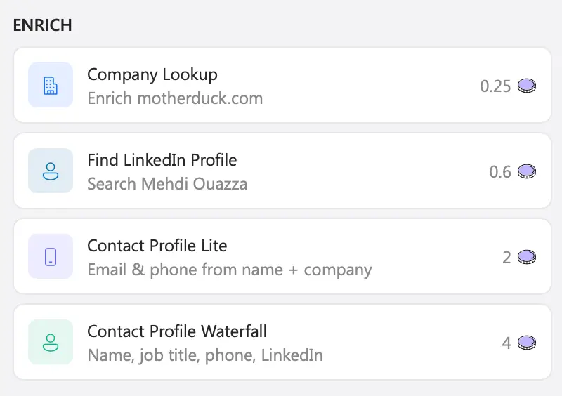 Enrichment options selectable per contact in the ListPlus Outlook sidebar