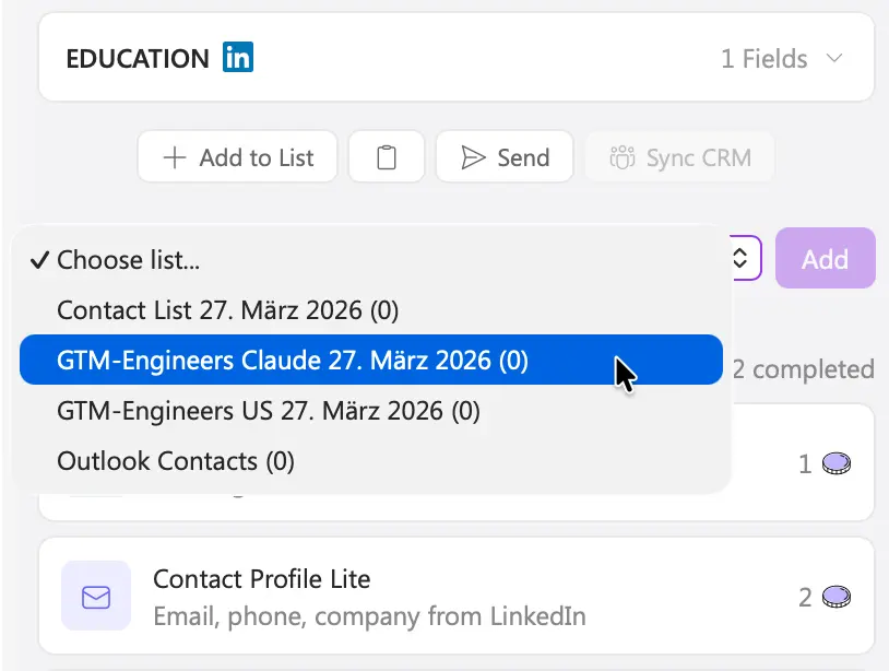 Exporting an enriched Outlook contact to a ListPlus list or webhook